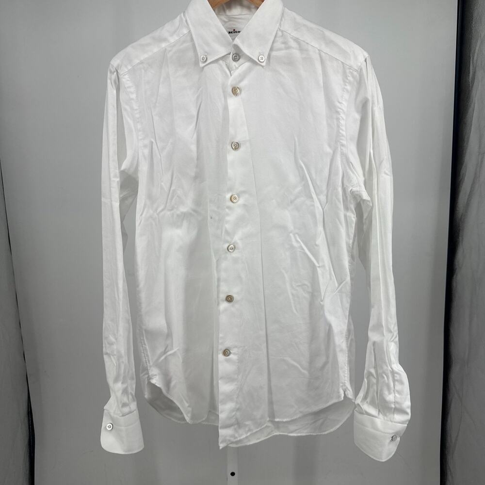 Kiton Stanley Korshak Dress Shirt Mens M White Long Sleeve Button Up Business